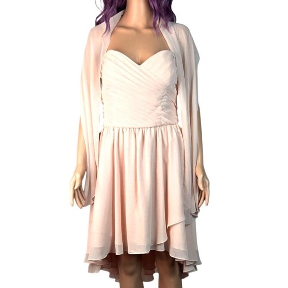 Affairs by Mori Lee Madeline Gardner Blush Pink Peach Strapless Chiffon Layered - Picture 1 of 15